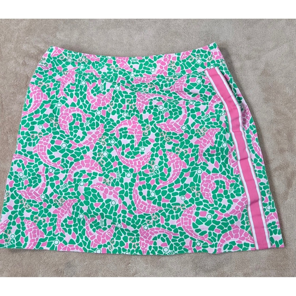 Lilly Pulitzer Vintage Skort Womens 10 Green Pink Dolphin Mosaic Print Cotton